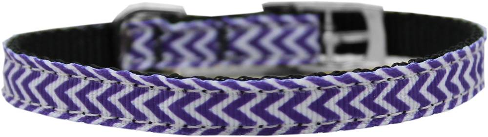 Chevrons Nylon Dog Collar with classic buckle 3/8" Purple Size 14